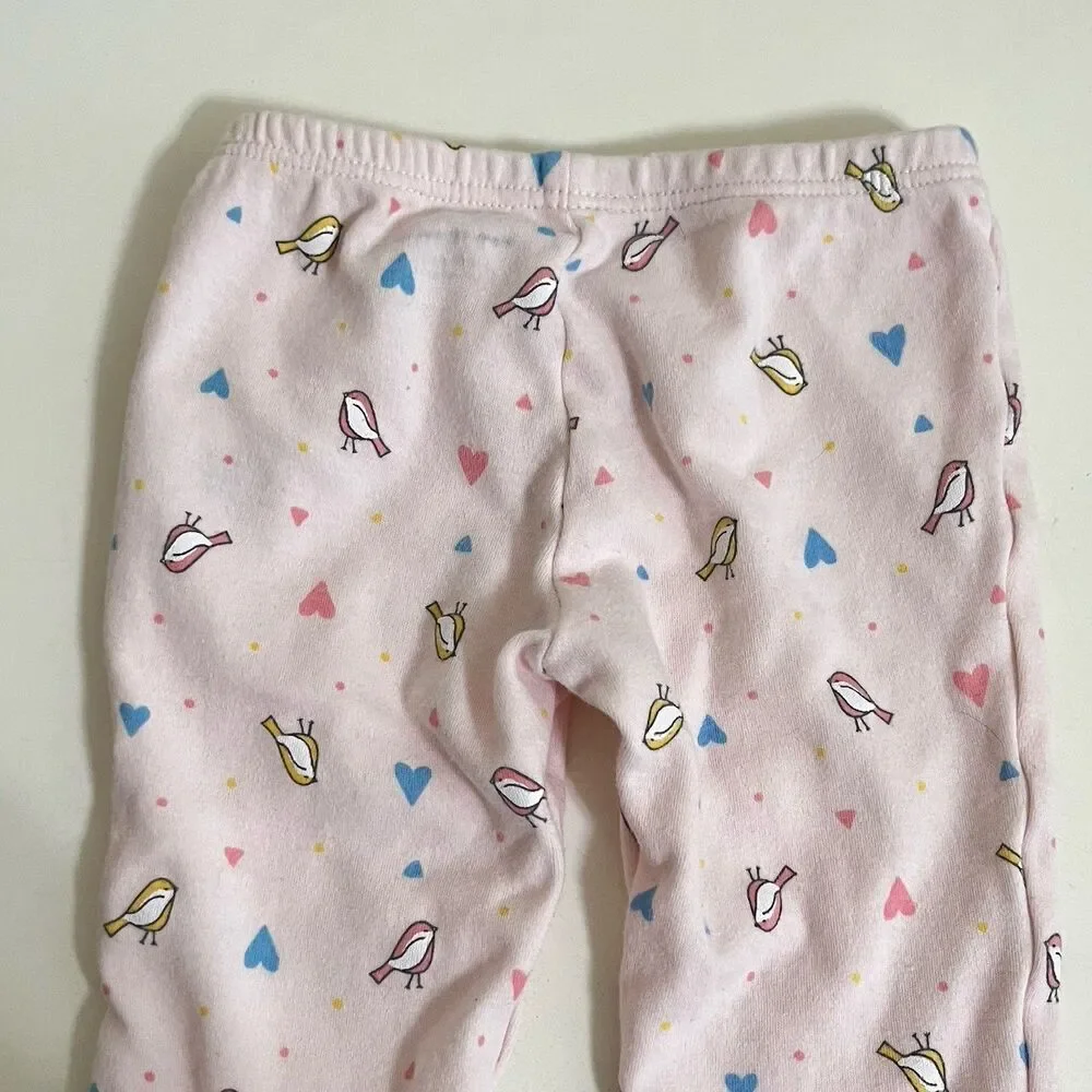 Janie and Jack Pink Bird Heart Kimono Top Footed Pants Set Baby Girl 3-6 Months